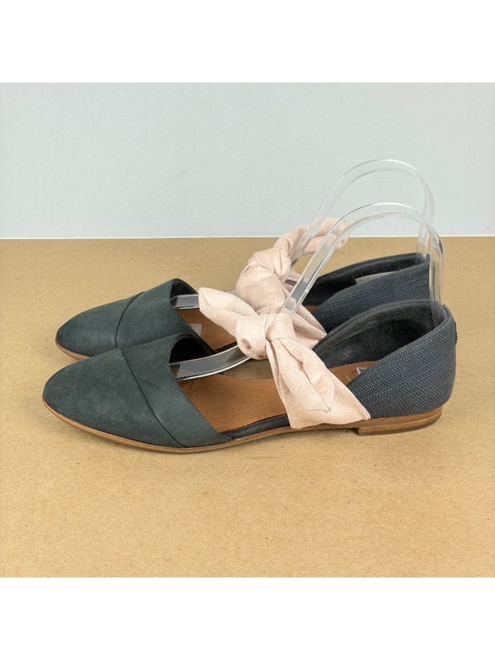 Toms Jutti D'Orsay Bow Flats Womens 8 Gray Pink Casual Comfort Tie On